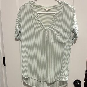 Striped Green Women's V-Neck Top